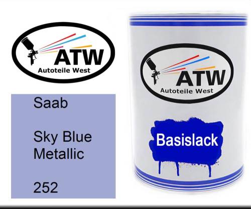 Saab, Sky Blue Metallic, 252: 500ml Lackdose, von ATW Autoteile West.